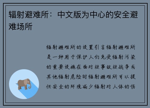 辐射避难所：中文版为中心的安全避难场所